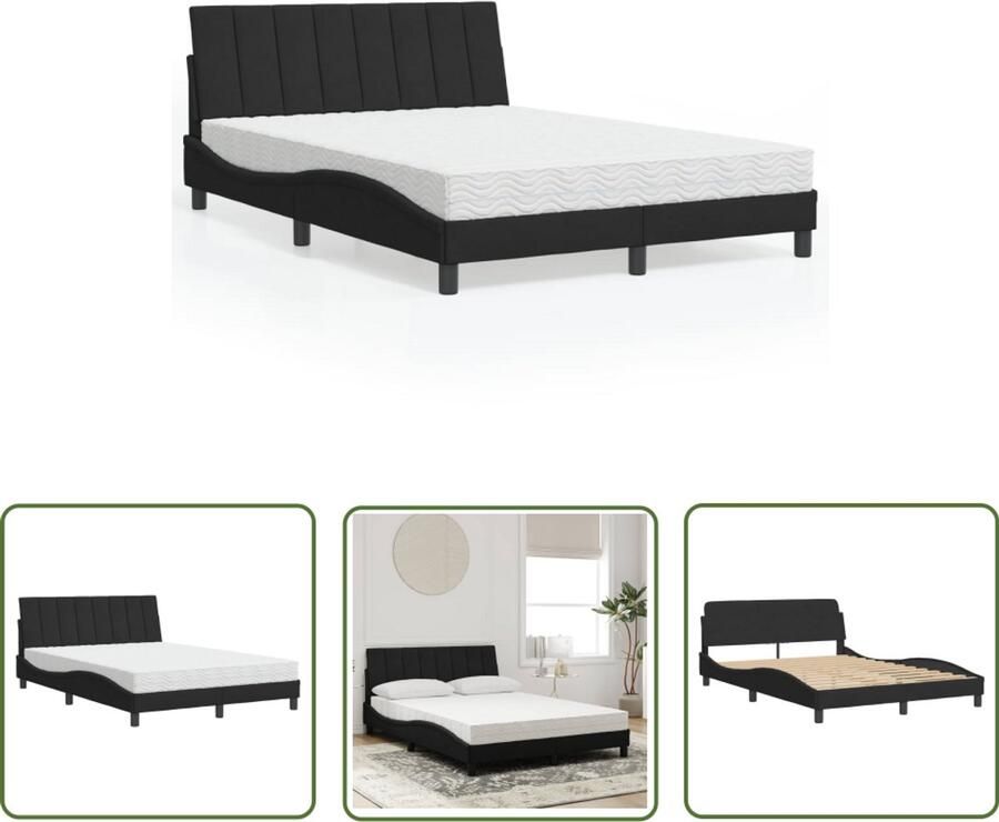VidaXL Bed met matras Hanko fluweel zwart 140x200 cm Bed Frame Slaapcomfort Boxspring Tweepersoonsbed Kingsize Bed