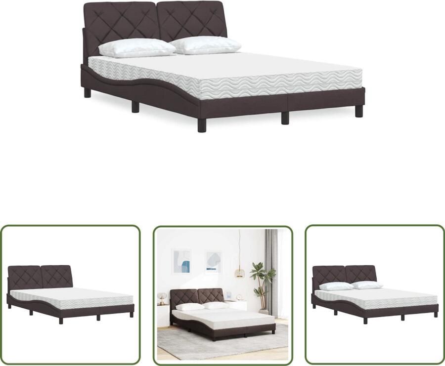 VidaXL Slaapcomfort Bed Frame Bed met matras stof donkerbruin 120x200 cm Matras Houten Bed Tweepersoonsbed