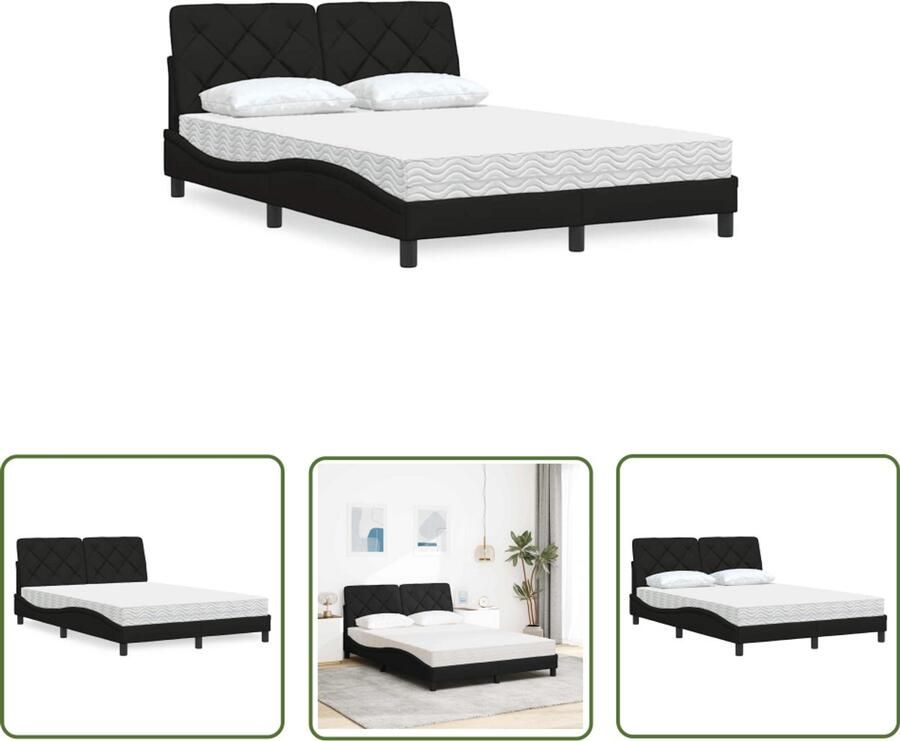VidaXL Slaapcomfort Bed Frame Bed met matras stof zwart 120x200 cm Matras Tweepersoonsbed Houten Bed