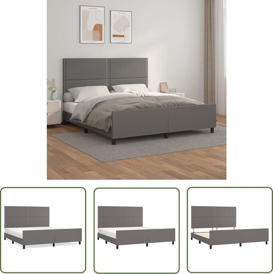 The Living Store Bedframe s Grijs Kunstleer 203x186x118 128 cm (LxBxH) Verstelbaar Hoofdbord Stabiel Comfortabel Bed Frame Slaapcomfort Kunstleder Bed Tweepersoons Bed Boxspring Bed
