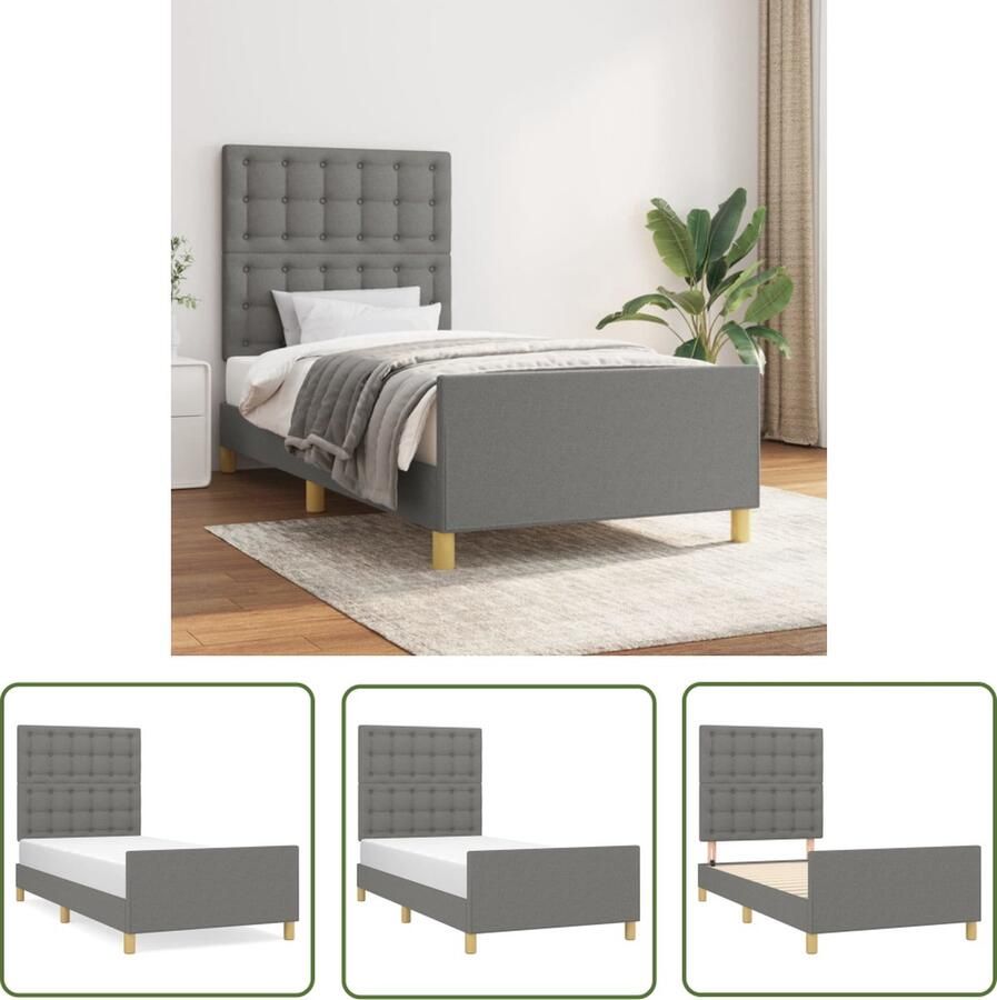 The Living Store Bedframe s Bedframes 193 x 93 x 118 128 cm Donkergrijs Bed Frame Slaapcomfort Hoofdeinde Donkere Kleuren Tweepersoonsbed