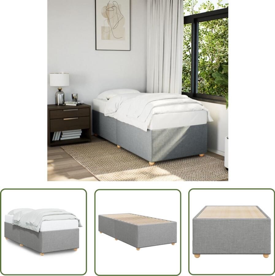 VidaXL Slaapcomfort Bed Frame Bedframe zonder matras 100x200 cm stof lichtgrijs Tweepersoonsbed Grijs Bed Stoffen Bed