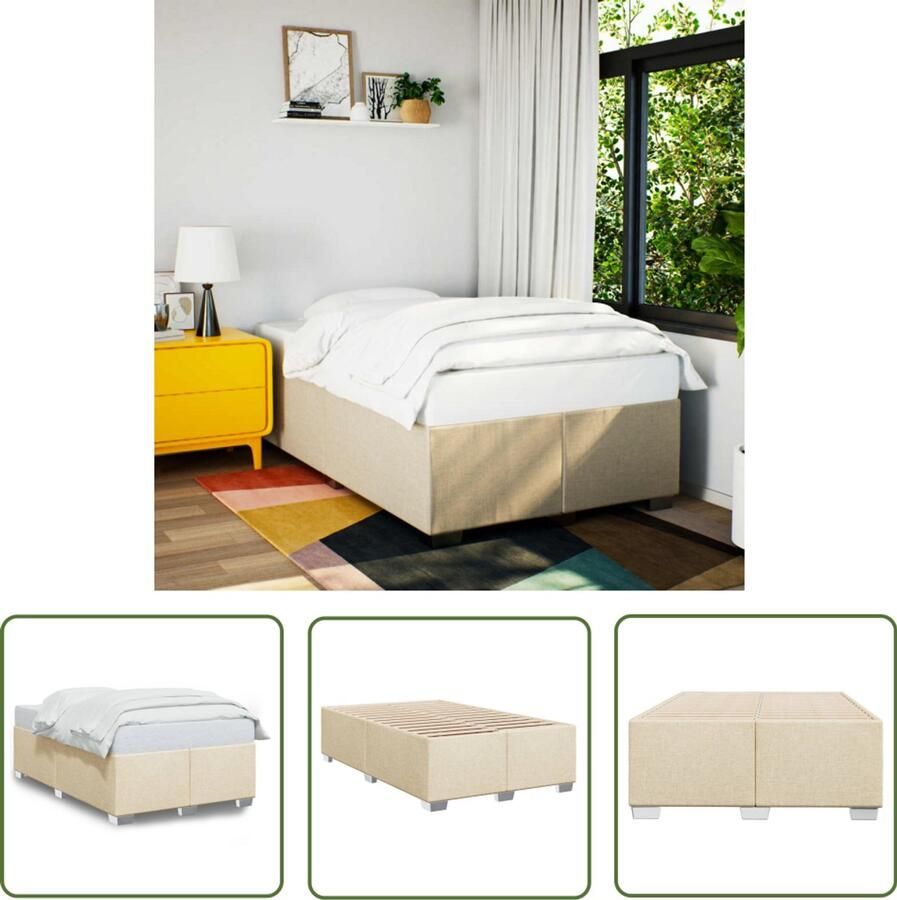 VidaXL Slaapcomfort Bed Frame Bedframe zonder matras 120x200 cm stof crèmekleurig Boxspring Tweepersoonsbed Houten Bed