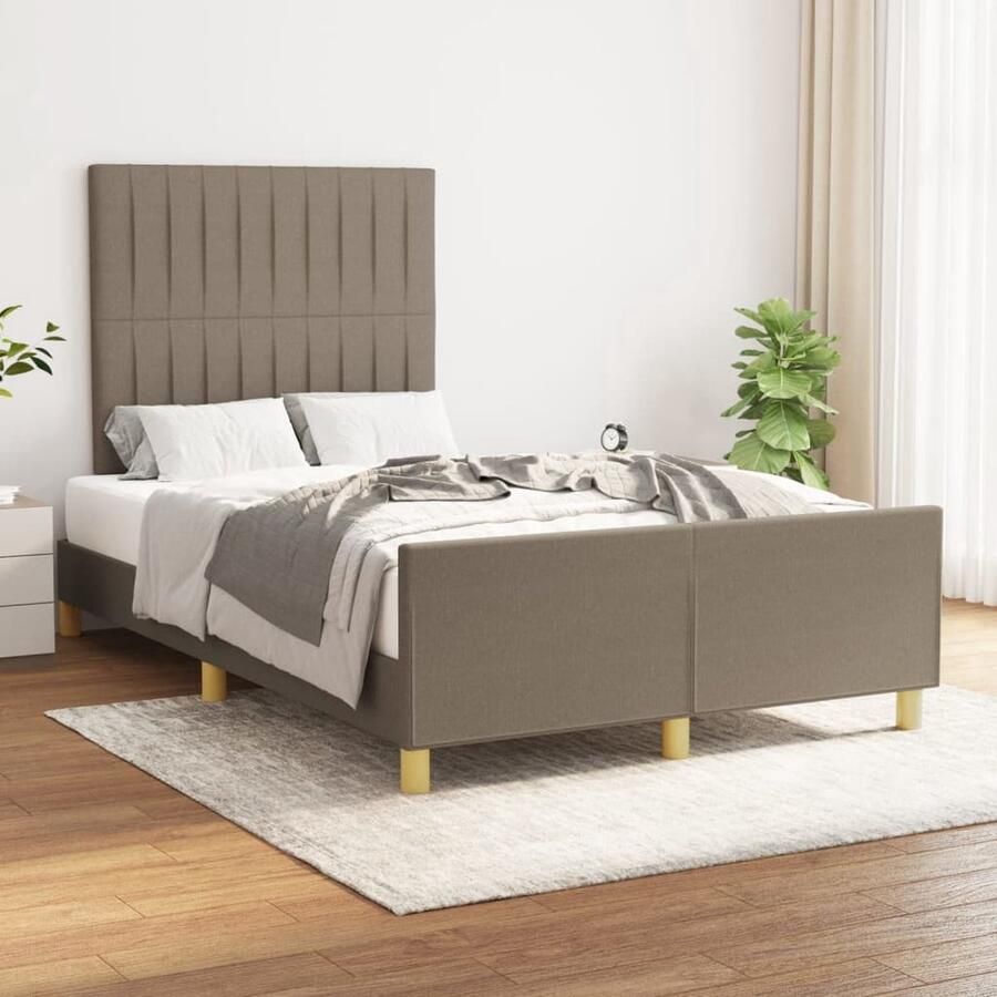 The Living Store Bedframe Taupe 203 x 126 x 118 128 cm verstelbaar hoofdeinde Bed Frame Slaapcomfort Houten Bed Taupecalor Tweepersoonsbed
