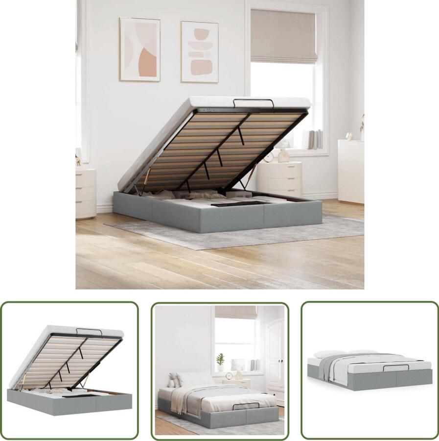 VidaXL Slaapcomfort Bed Frame Bedframe zonder matras 140x190 cm stof lichtgrijs Hoofdbord Tweepersoonsbed Platform Bed