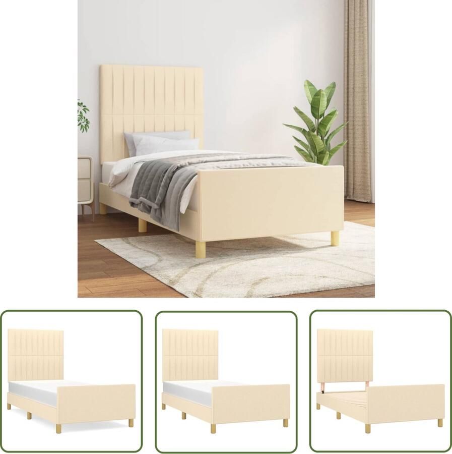 The Living Store Bedframe crème 203 x 83 x 118 128 cm verstelbaar hoofdeind ondersteunende poten multiplex lattenbodem Bed Frame Slaapcomfort Houten Bed Creme Kleur Tweepersoons Bed