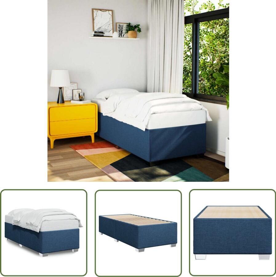 VidaXL Slaapcomfort Bed Frame Bedframe zonder matras 90x190 cm stof blauw Tweepersoonsbed Design Bed Blue Bed