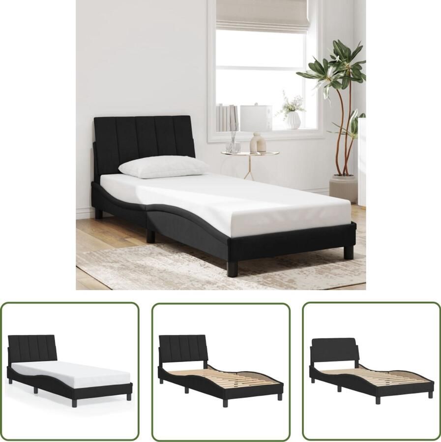 VidaXL Slaapcomfort Bed Frame Bedframe zonder matras Hanko fluweel zwart 80x200 cm Hoofdbord Zwarte Bedbank Tweepersoonsbed