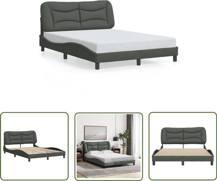 VidaXL Slaapcomfort Bed Frame Bedframe zonder matras Hvar stof donkergrijs 140x200 cm Donkere Kleuren Modern Interieur Houten Bed