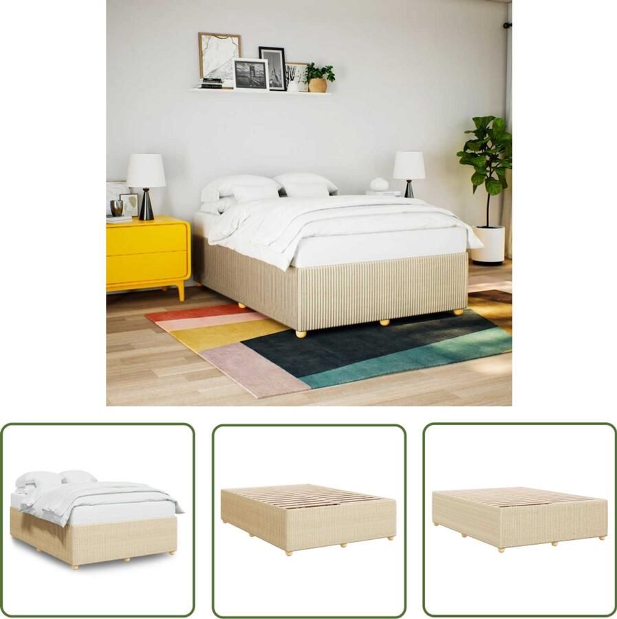 VidaXL Slaapcomfort Bed Frame Bedframe zonder matras stof crèmekleurig 140x200 cm Houten Bed Creme Kleur Tweepersoons Bed