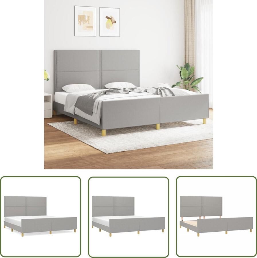 The Living Store Bedframe Vaste Hoogte Stof Lichtgrijs 203x186x118 128 cm Geschikt voor 180x200 cm matras Bed Frame Slaapcomfort Hoofdeinde Stoffen Bedframe Grijs Bedframe