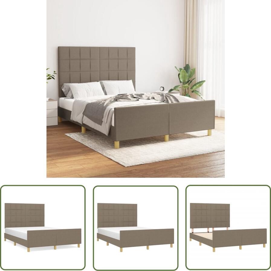 The Living Store Bedframe Taupe 193x146x118 128 cm Verstelbaar hoofdeinde Stabiele poten Multiplex lattenbodem Comfortabele ondersteuning Geen matras inbegrepen Bed Frame Slaapcomfort Hoofdeinde Tweepersoons Bed Stoffen Bed