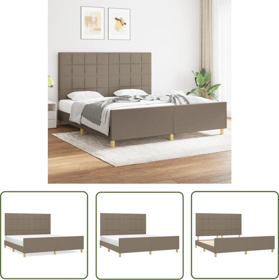 The Living Store Bedframe Taupe 203 x 186 x 118 128 cm Verstelbaar hoofdeinde Ondersteunende poten Multiplex lattenbodem Bed Frame Slaapcomfort Houten Bed Taupecalor Tweepersoonsbed