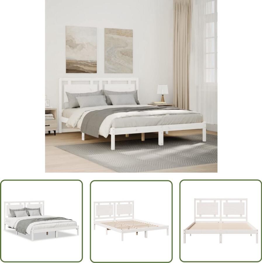 VidaXL Bedframe extra lang zonder matras massief hout wit 140x220 cm Bedframe Slaapcomfort Houten Bed Kingsize Bed Groot Bed