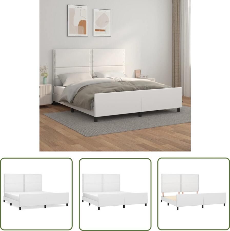 The Living Store Bedframe wit kunstleer verstelbare hoogte stabiele poten multiplex lattenbodem comfortabele ondersteuning 203x186x118 128cm Bedframe Slaapcomfort Kunstleder Bed Wit Bed Verstelbaar Bed