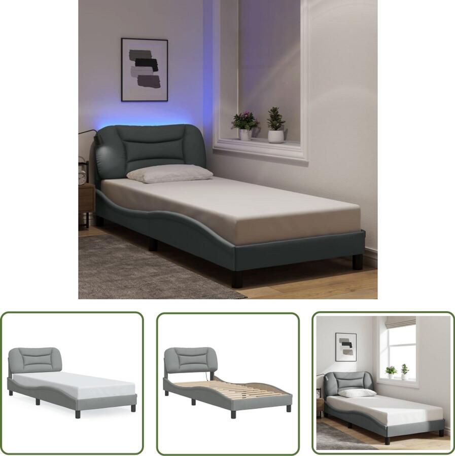 VidaXL Bedframe met LED zonder matras Hvar 80x200 cm stof lichtgrijs Bedframe Slaapcomfort Led Verlichting Hoofdbord Tweepersoonsbed