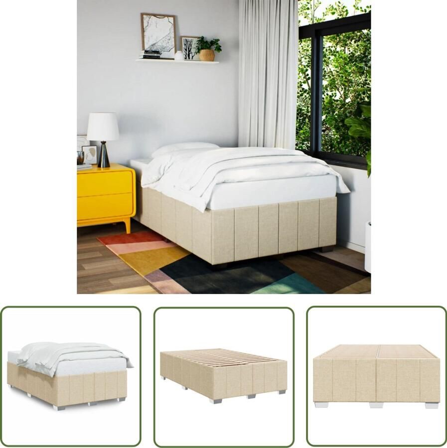 VidaXL Bedframe zonder matras 120x200 cm stof crèmekleurig Bedframe Slaapcomfort Crème Kleurig Stoffen Bedframe Massief Houten Bedframe