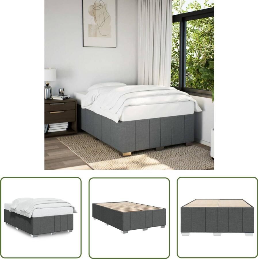 VidaXL Bedframe zonder matras 120x200 cm stof donkergrijs Bedframe Slaapcomfort Donker Grijs Stoffen Bedframe Lattenbodem