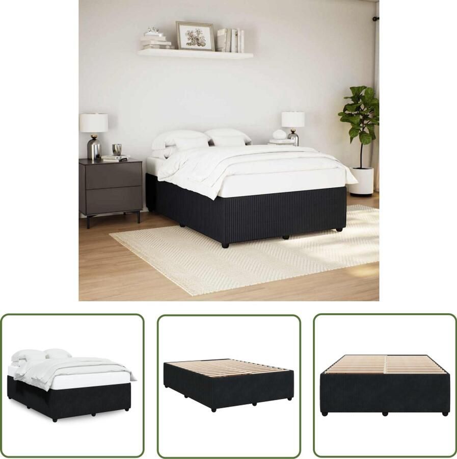 VidaXL Bedframe zonder matras 160x200 cm fluweel zwart Bedframe Slaapcomfort Fluweel Bed Zwart Bedframe Massief Houten Bed