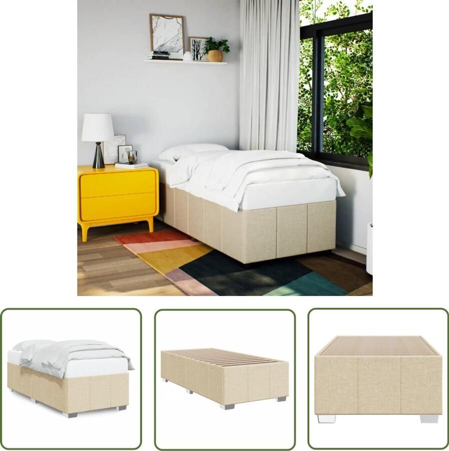 VidaXL Bedframe zonder matras 90x190 cm stof crèmekleurig Bedframe Slaapcomfort Cremkleurige Bedbank Boxspring Lattenbodem