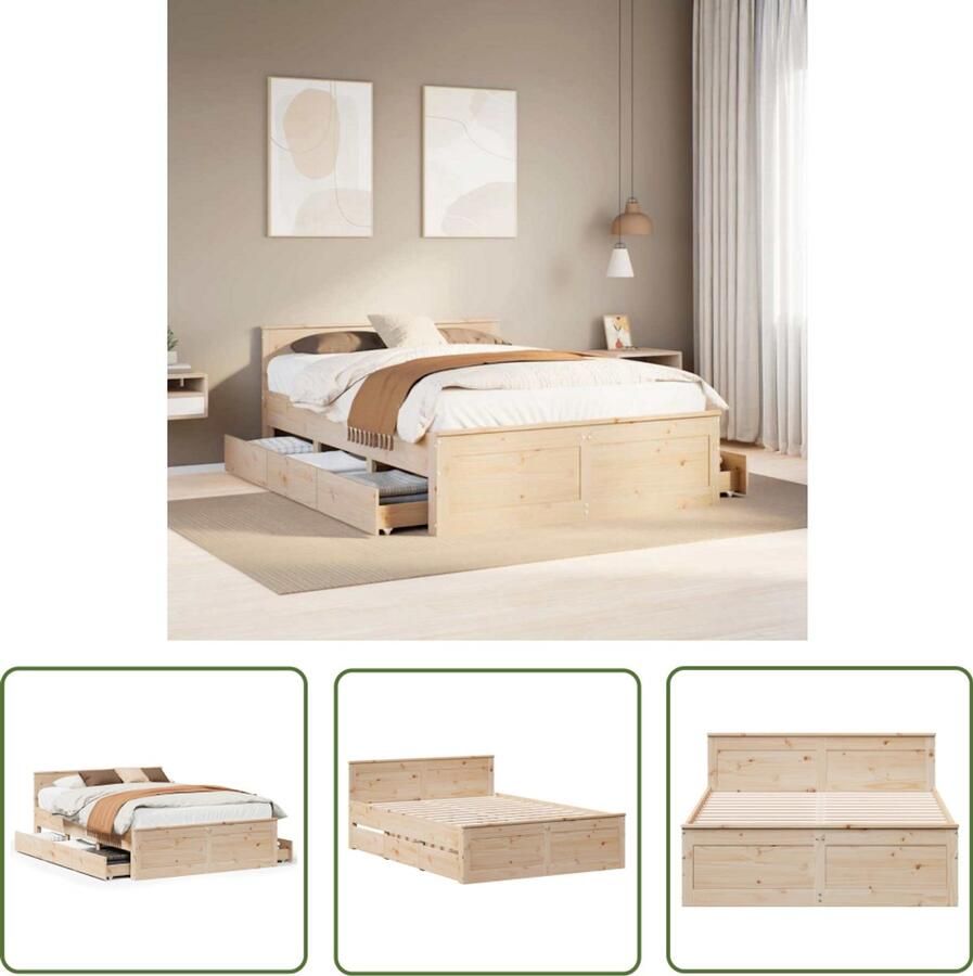 VidaXL Bedframe zonder matras met hoofdbord grenenhout 140x190 cm Bedframe Slaapcomfort Hout Meubel Grenenhout Boxspring