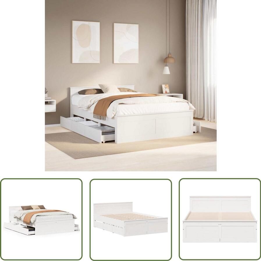 VidaXL Bedframe zonder matras met hoofdbord grenenhout wit 140x190 cm Bedframe Slaapcomfort Hout Meubel Grenenhout Bedbank