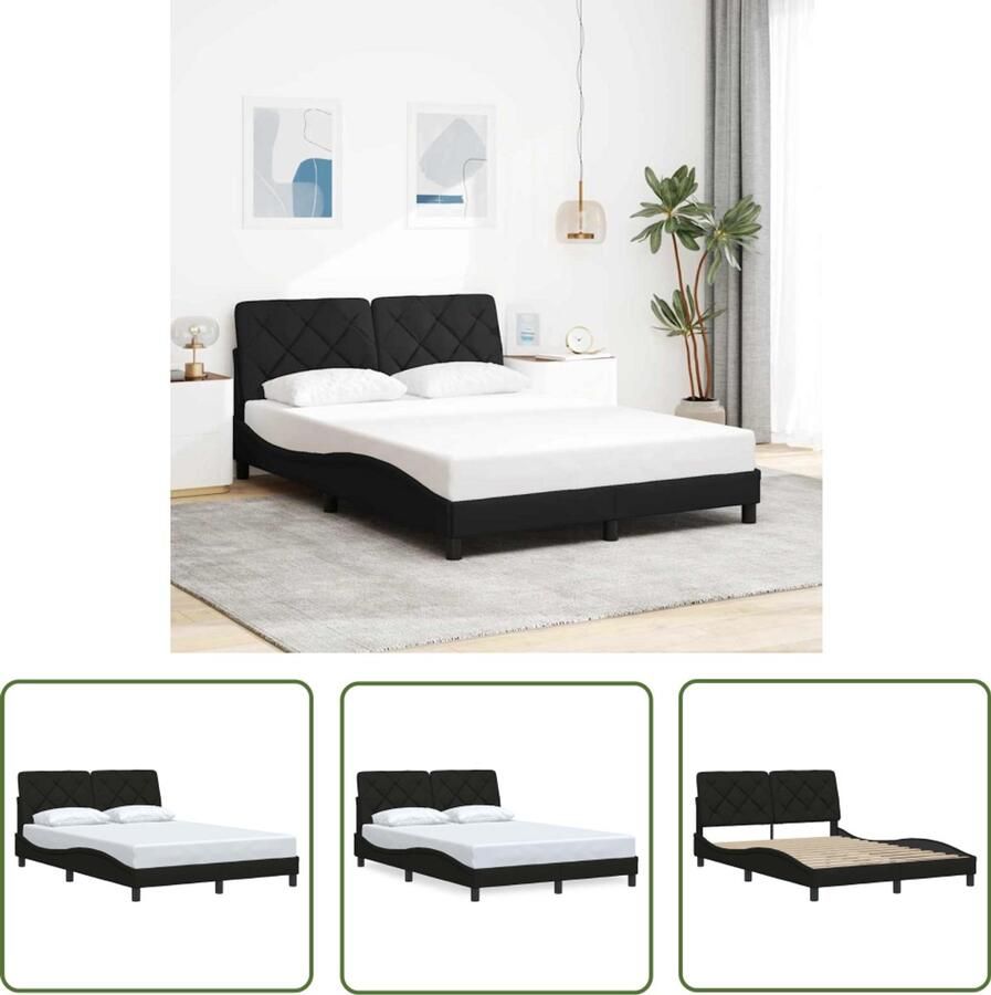VidaXL Bedframe zonder matras stof zwart 140x200 cm Bedframe Slaapcomfort Boxspring Design Bed Houten Bed