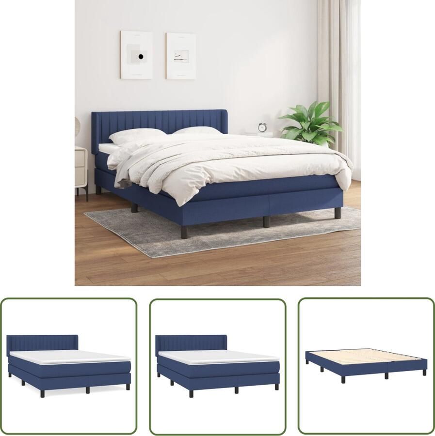 The Living Store Boxspring met matras stof blauw 140x200 cm Boxspring Bed Slaapcomfort Pocketveer Matras Blauwe Bedbank Tweepersoons Bed