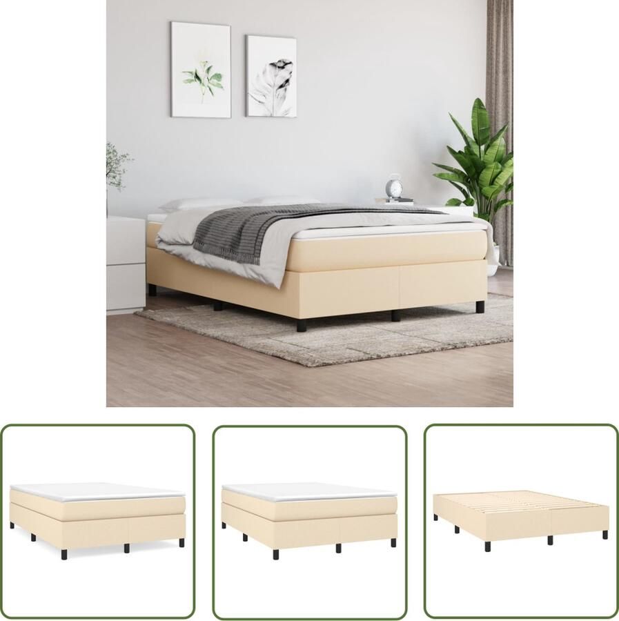 The Living Store Boxspring met matras stof crèmekleurig 140x190 cm Boxspring Bed Slaapcomfort Boxspring Frame Creme Kleur Tweepersoons Bed