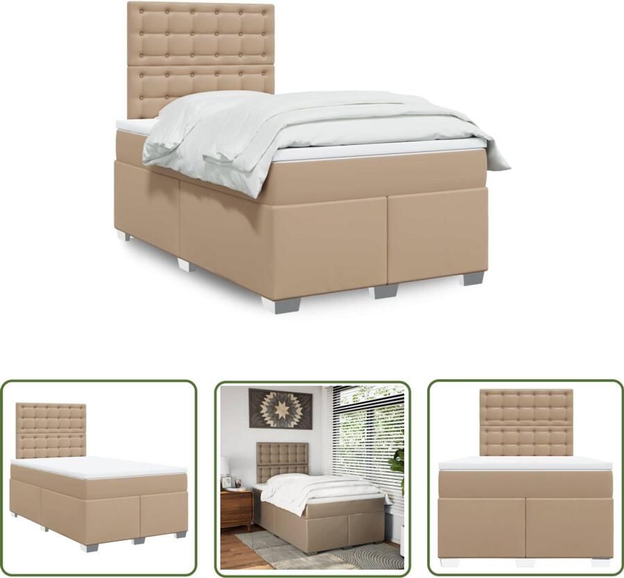 VidaXL Slaapcomfort Boxspring Boxspringbed met matras kunstleer cappuccinokleurig 120x190 cm Kunstleer Pocketvering Hoofdbord