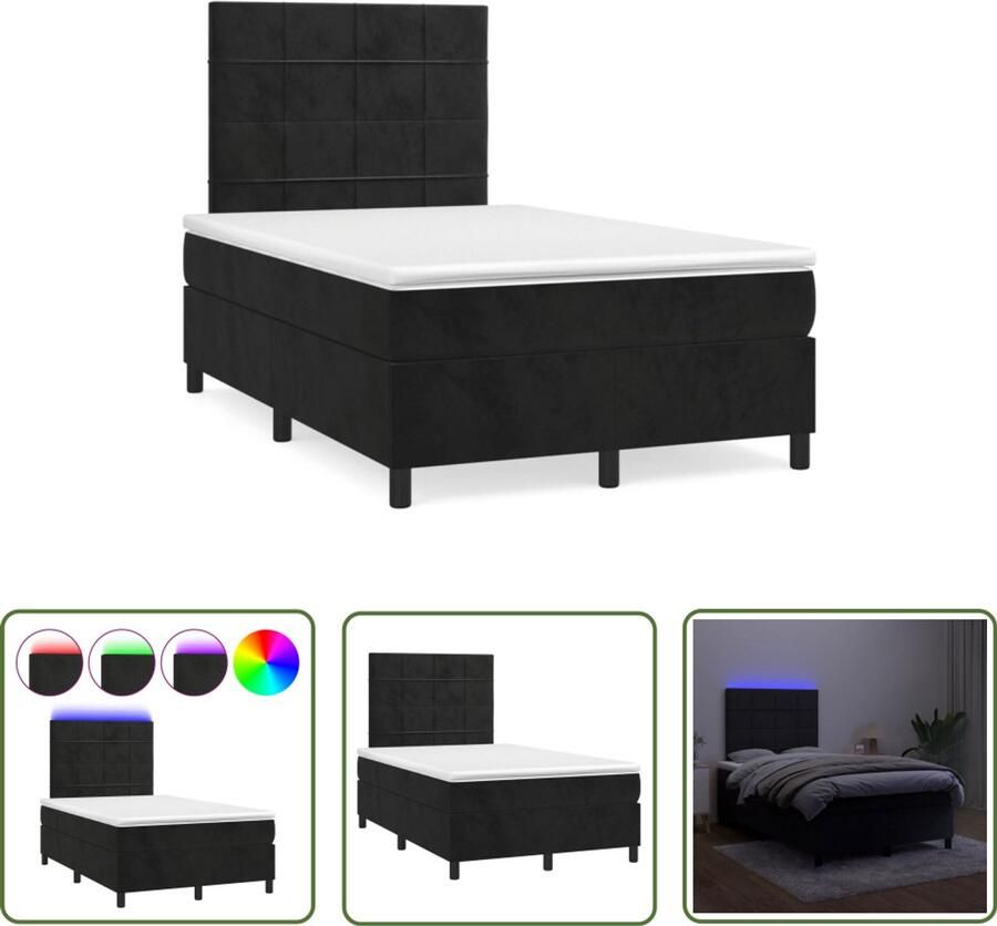 VidaXL Boxspring met matras en LED fluweel zwart 120x190 cm Boxspring Slaapcomfort Fluweel Bed Led Lamp Boxspring Kopen