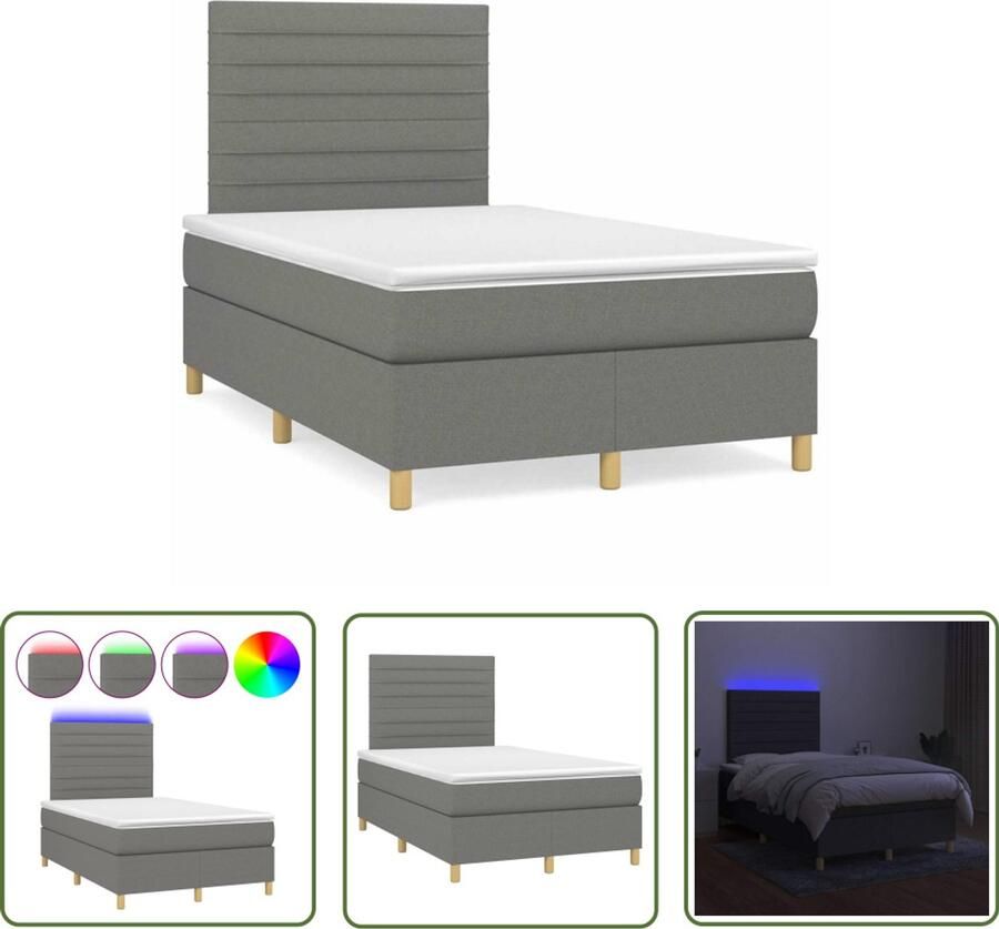 VidaXL Boxspring met matras en LED stof donkergrijs 120x190 cm Boxspring Slaapcomfort Led Lamp Grijs Bed Tweepersoonsbed
