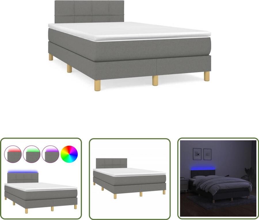 VidaXL Boxspring met matras en LED stof donkergrijs 120x190 cm Boxspring Slaapcomfort Led Verlichting Boxspring Kopen Tweepersoonsbed