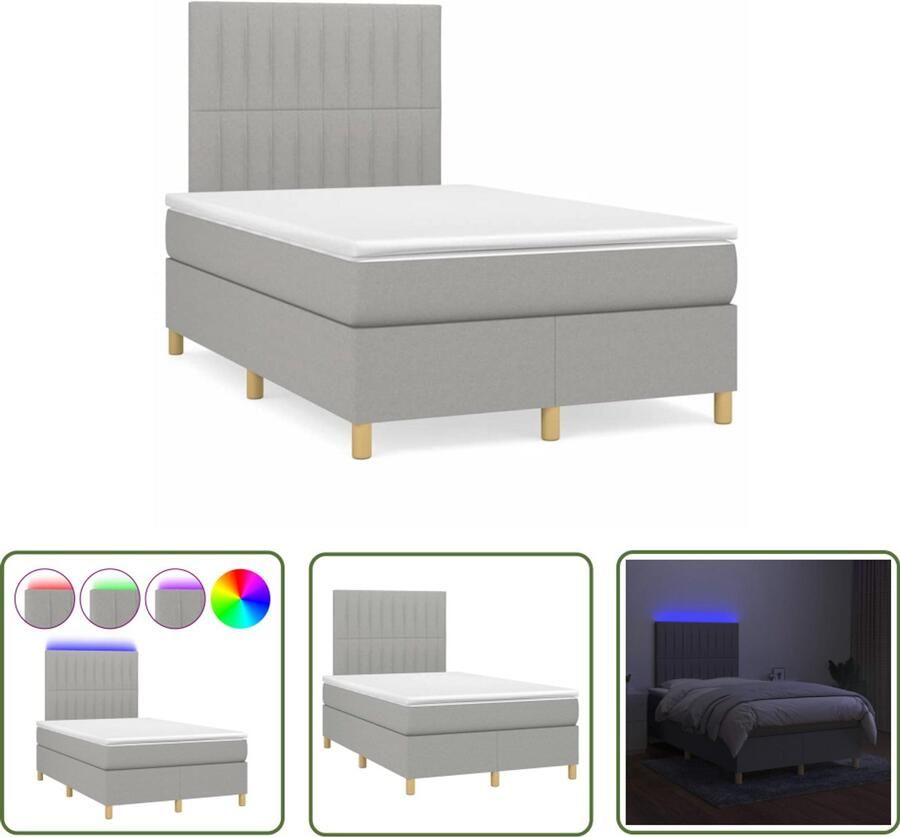 VidaXL Boxspring met matras en LED stof lichtgrijs 120x190 cm Boxspring Slaapcomfort Led Lamp Boxspring Kopen Tweepersoons Bed