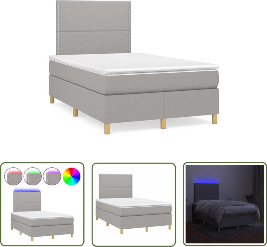 VidaXL Boxspring met matras en LED stof lichtgrijs 120x190 cm Boxspring Slaapcomfort Led Lamp Boxspring Kopen Grijs Bed