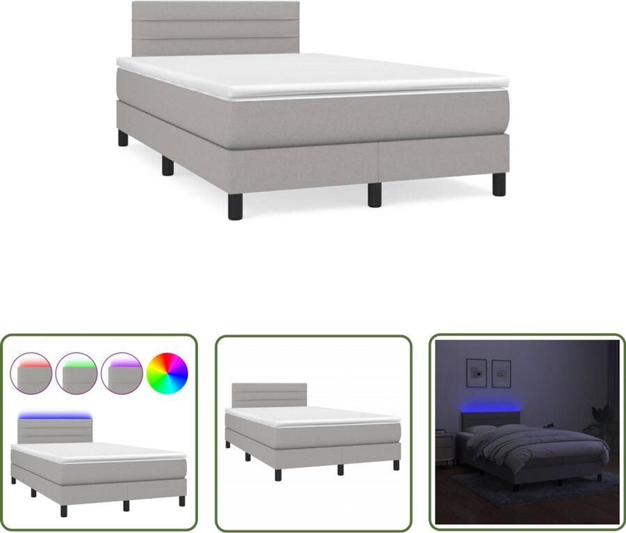 VidaXL Boxspring met matras en LED stof lichtgrijs 120x190 cm Boxspring Slaapcomfort Led Verlichting Boxspring Kopen Tweepersoons Bed