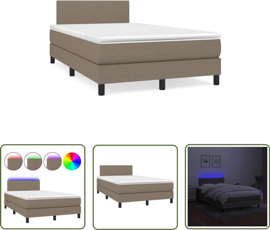 VidaXL Boxspring met matras en LED stof taupe 120x190 cm Boxspring Slaapcomfort Taupe Bed Lederen Hoofdbord Pocketveer Matras