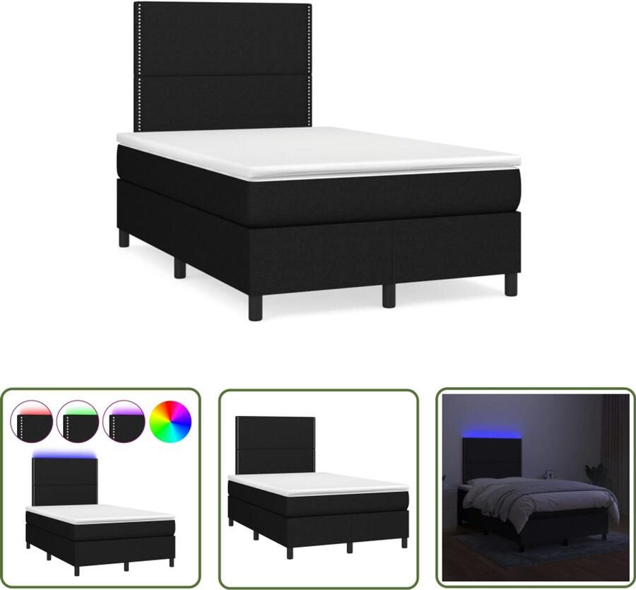 VidaXL Boxspring met matras en LED stof zwart 120x190 cm Boxspring Slaapcomfort Led Lamp Boxspring Kopen Tweepersoonsbed