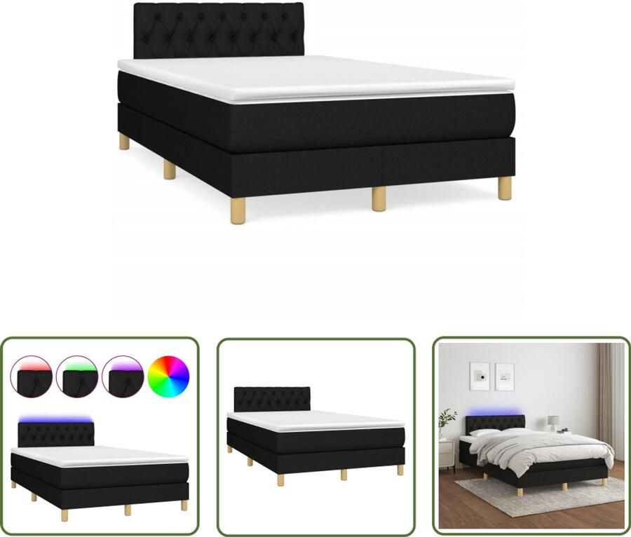 VidaXL Boxspring met matras en LED stof zwart 120x190 cm Boxspring Slaapcomfort Led Lamp Matras Hoofdbord