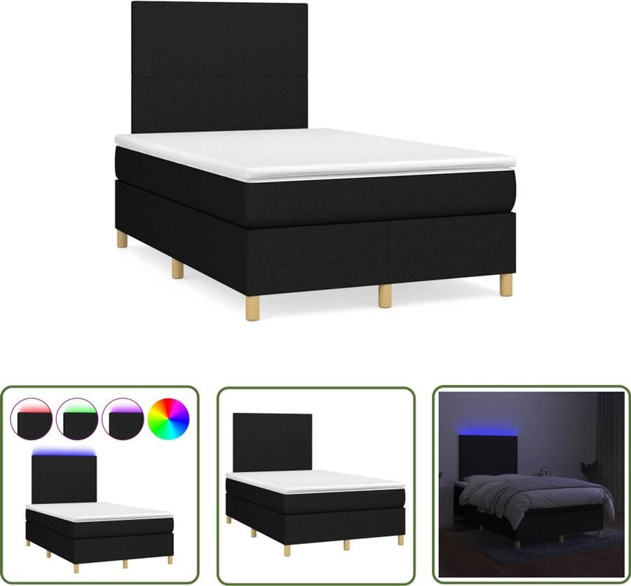 VidaXL Boxspring met matras en LED stof zwart 120x190 cm Boxspring Slaapcomfort Led Lamp Matras Topmatras