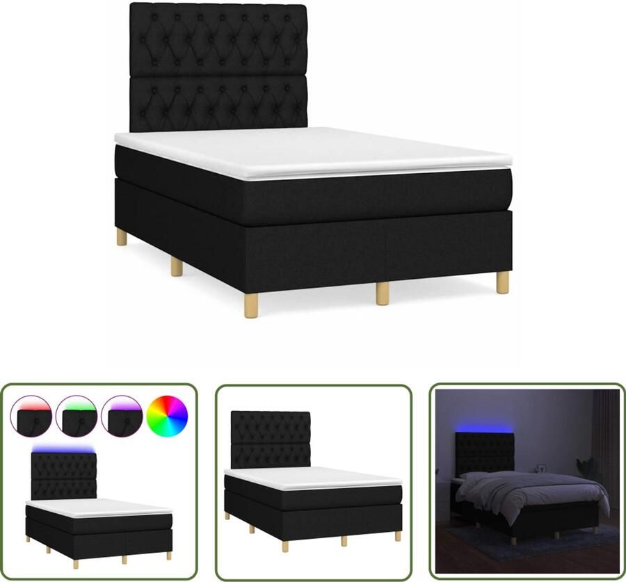 VidaXL Boxspring met matras en LED stof zwart 120x190 cm Boxspring Slaapcomfort Led Verlichting Boxspring Kopen Tweepersoons Bed - Foto 2