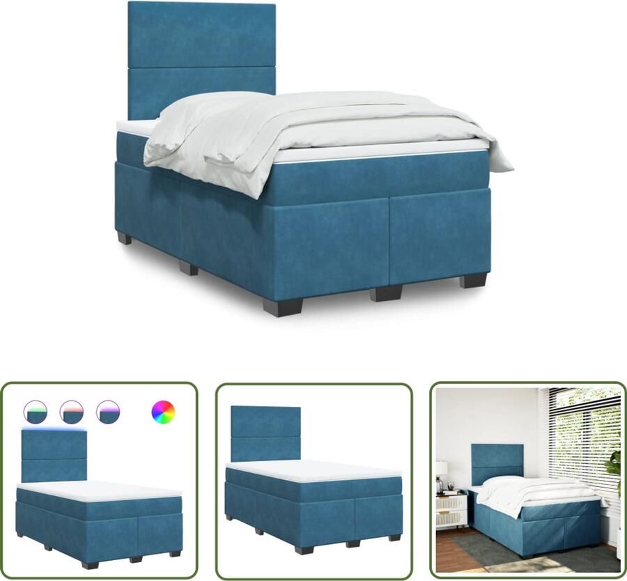VidaXL Boxspring met matras fluweel blauw 120x190 cm Boxspring Slaapcomfort Fluweel Bed Blue Bed Tweepersoonsbed