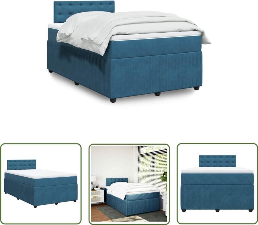 VidaXL Boxspring met matras fluweel blauw 120x200 cm Boxspring Slaapcomfort Fluweel Bed Pocketveringmatras Nachtkast