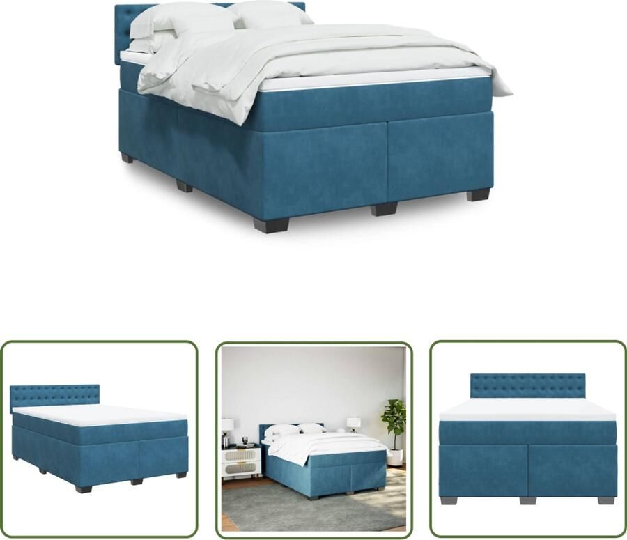 VidaXL Boxspring met matras fluweel blauw 160x200 cm Boxspring Slaapcomfort Pocketveringmatras Fluweel Blauw