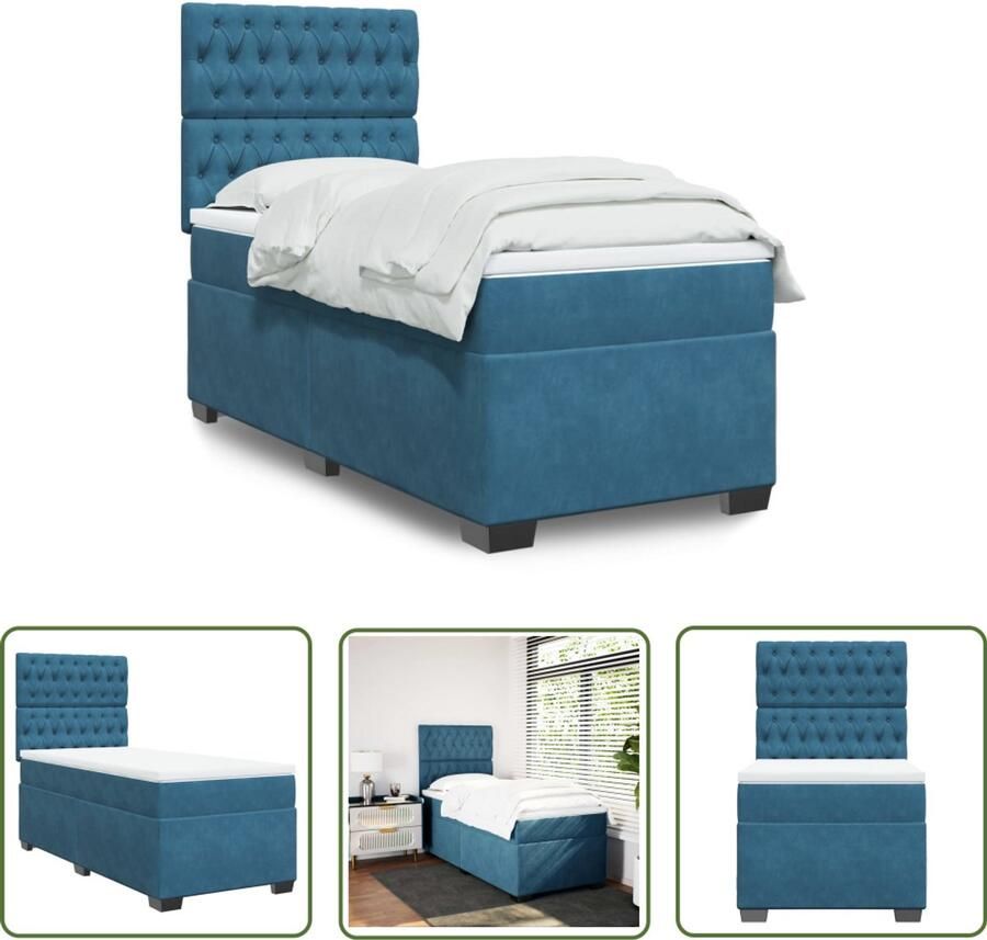 VidaXL Boxspring met matras fluweel blauw 90x200 cm Boxspring Slaapcomfort Fluweel Pocketvering Hoofdbord
