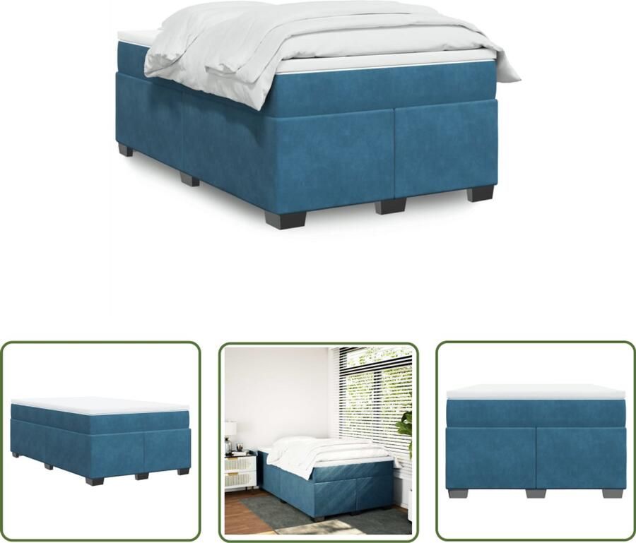 VidaXL Boxspring met matras fluweel donkerblauw 120x190 cm Boxspring Slaapcomfort Fluweel Bed Donkere Kleuren Tweepersoonsbed