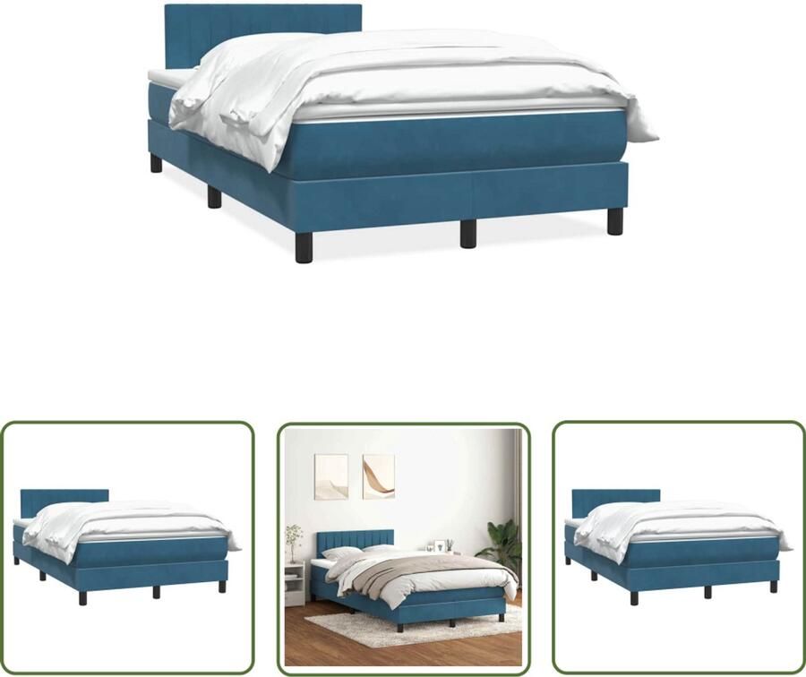 VidaXL Boxspring met matras fluweel donkerblauw 120x210 cm Boxspring Slaapcomfort Fluweel Bed Donkerblauw Bed Pocketveringmatras