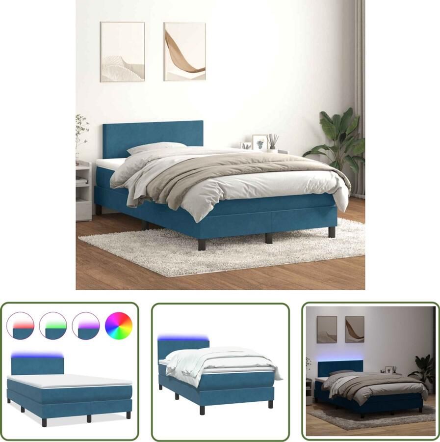 VidaXL Boxspring met matras fluweel donkerblauw 120x210 cm Boxspring Slaapcomfort Fluweel Donker Blauw Pocketvering