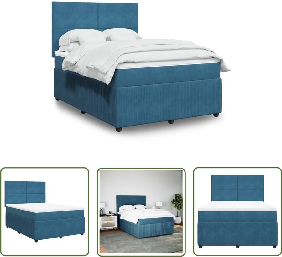 VidaXL Boxspring met matras fluweel donkerblauw 140x200 cm Boxspring Slaapcomfort Pocketvering Fluweel Hoofdbord