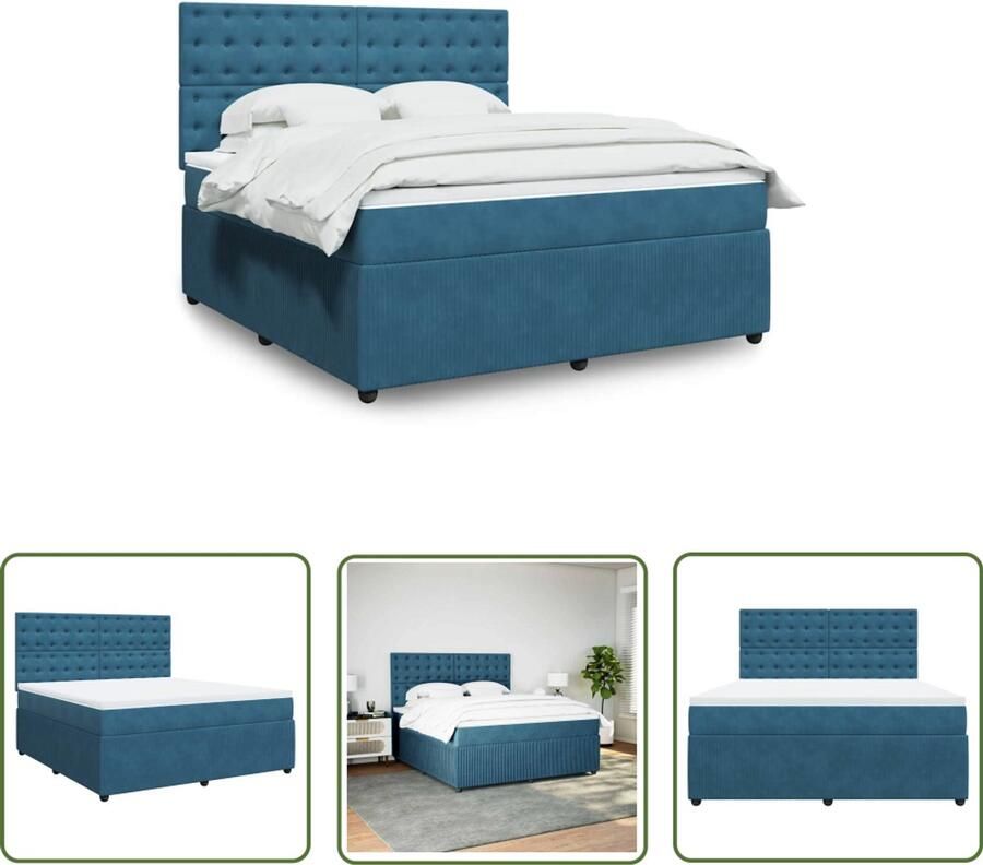 VidaXL Boxspring met matras fluweel donkerblauw 180x200 cm Boxspring Slaapcomfort Fluweel Dark Blue Matras